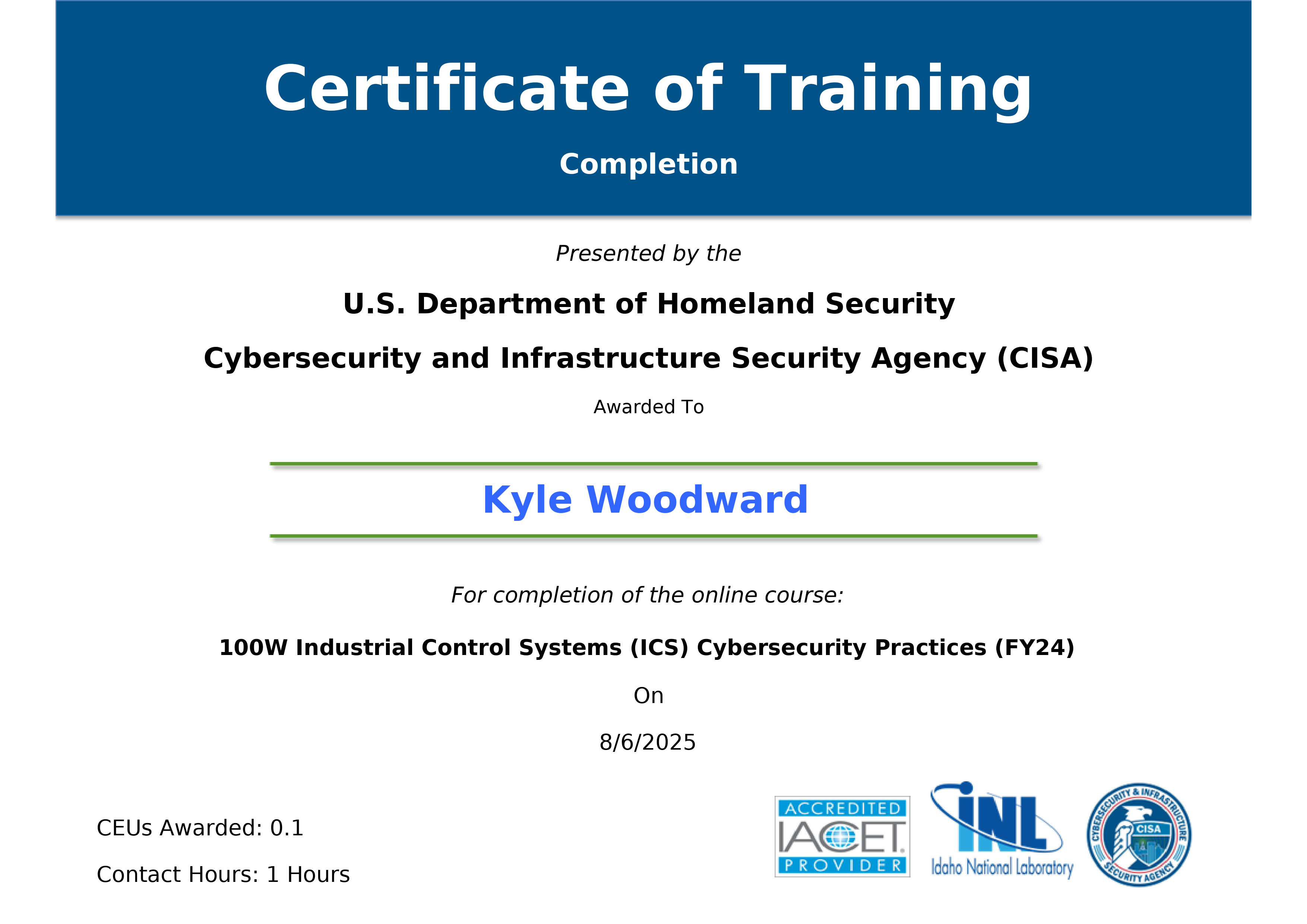 ICS Cybersecurity Practices certificate