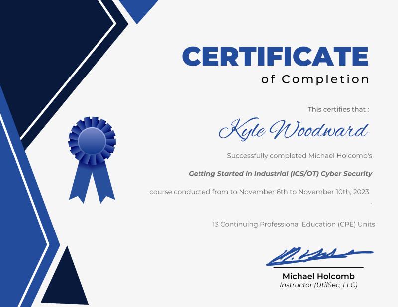 ICS/OT Cyber Security certificate