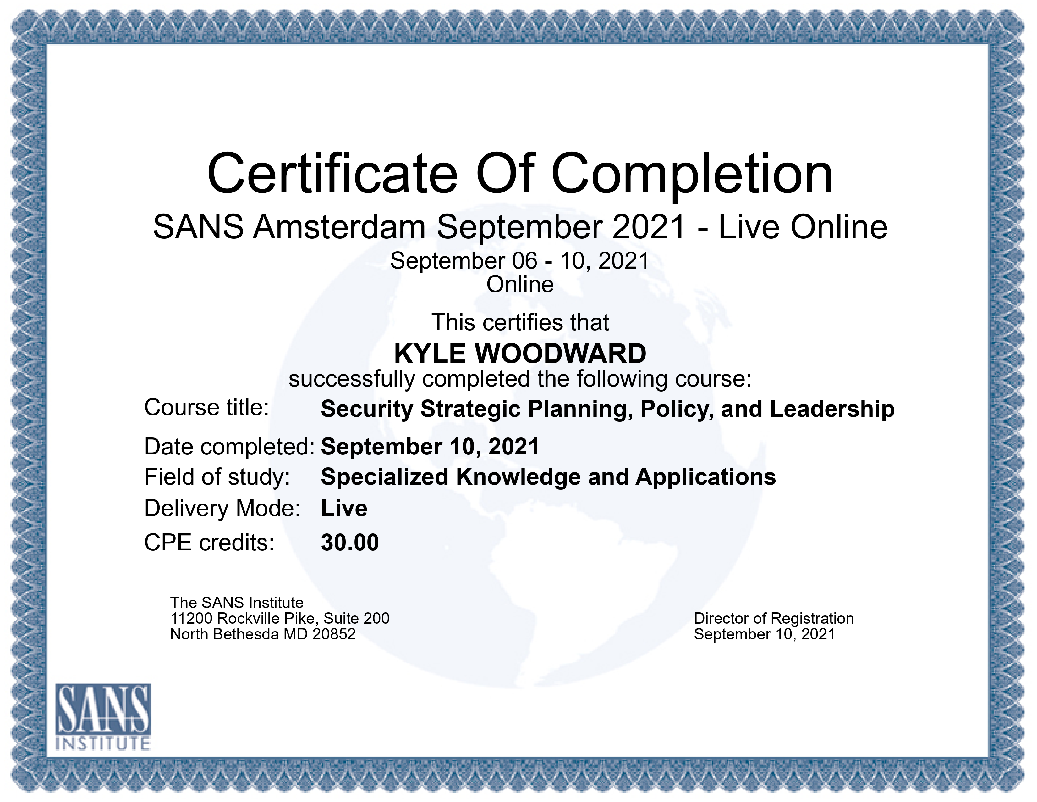 SANS MGT514 certificate